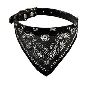 Pet Dog Cat Neck Scarf Bandana Leash Leather Neckerchief Adjustable Belt - Black